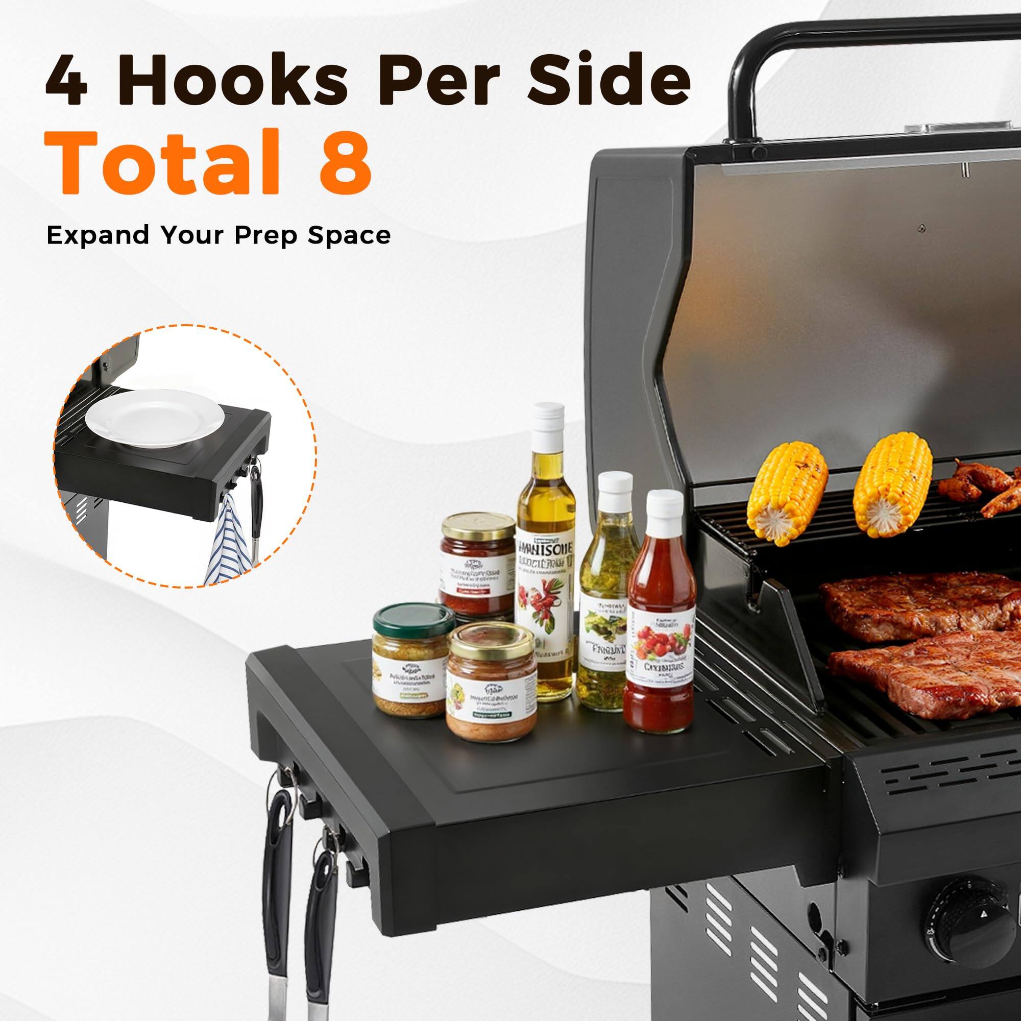 4 Hooks Per Side  
Total 8  
Expand Your Prep Space