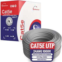 Cables Direct Online - 1000ft Cat5e Solid 24AWG Cable UTP Cat5 Bulk Pull Box Network Copper Clad Aluminum LAN Wire, Unshielded, Gray