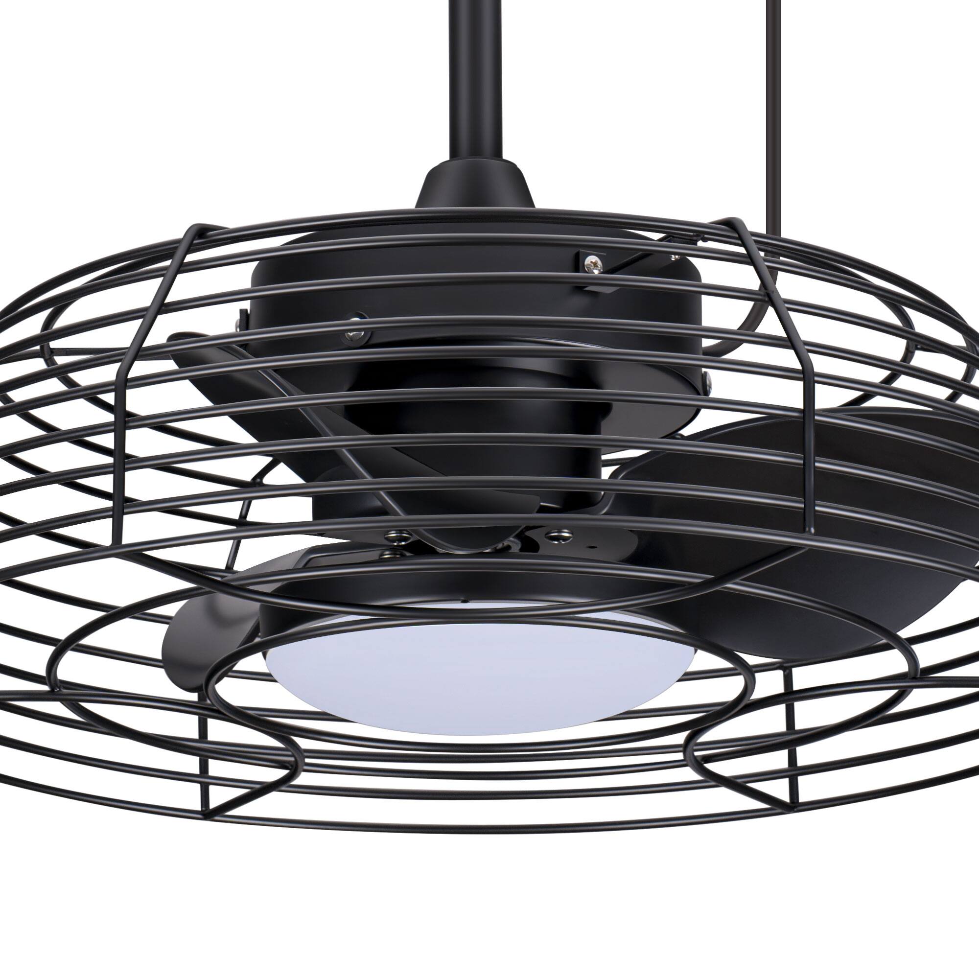 Alt View 5. Breezary - 19-Inch Waterproof Ceiling Fan with LED Light, 3 ABS Blades, DC Motor, 6 Speeds, Long Cord and Remote Control - All Black(Plug-in).