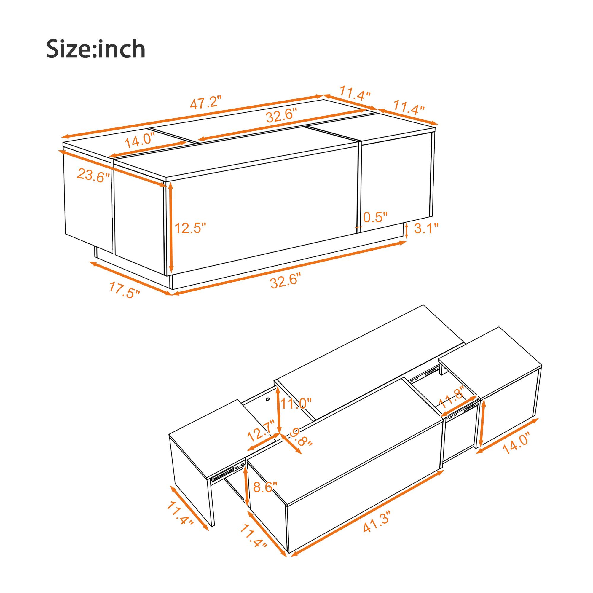 Size: inch

- 14.0"
- 23.6"
- 47.2"
- 32.6"
- 11.4"
- 11.4"
- 12.5"
- 0.5"
- 3.1"
- 17.5"
- 32.6"
- 11.0"
- 12.7"
- 6.8"
- 11.8"
- 14.0"
- 11.4"
- 8.6"
- 11.4"
- 41.3"