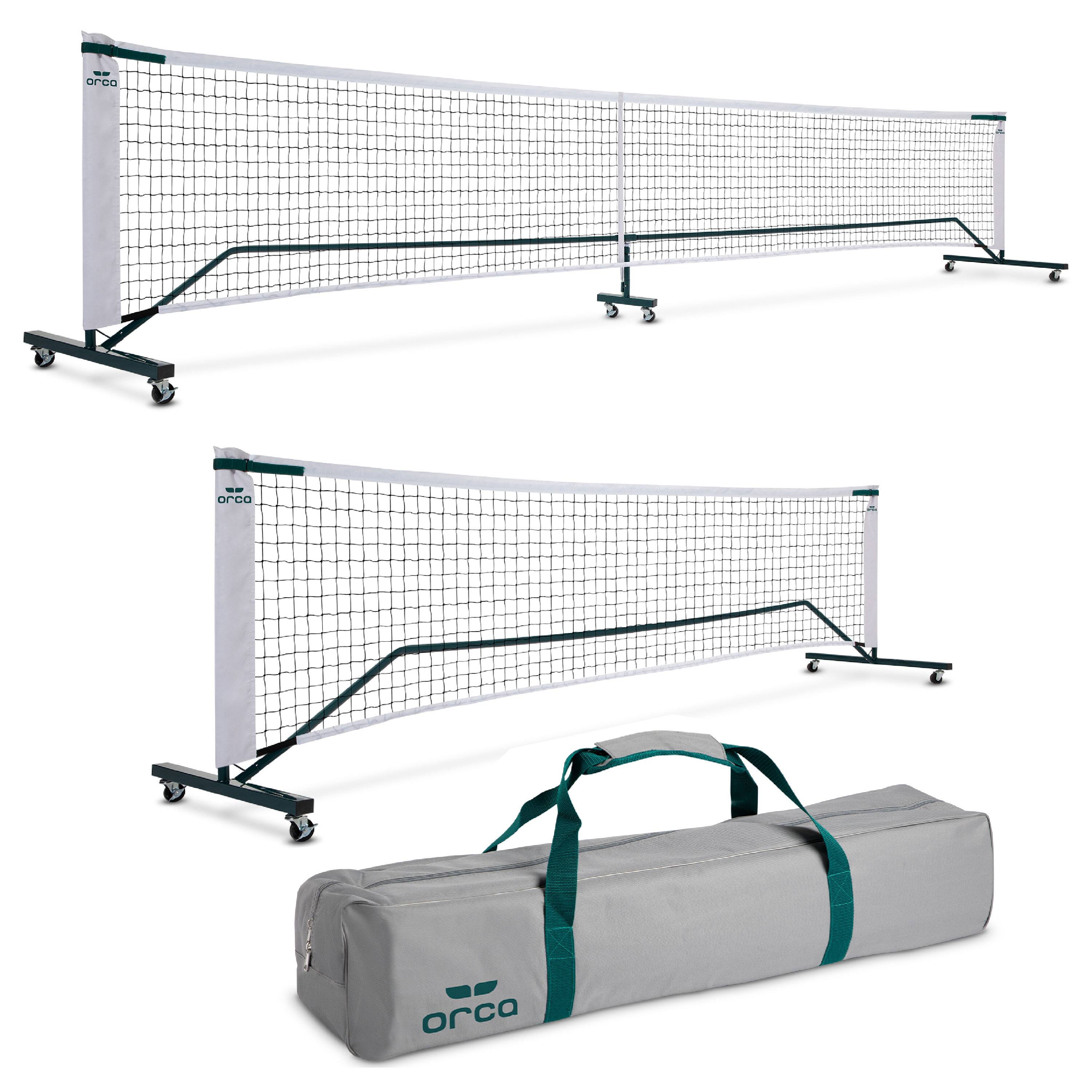 ORCA - 2-in-1 Pickleball Net 22-ft Full Court and 11-ft Half Court Net Set with Locking Wheels - White / Green / Gray