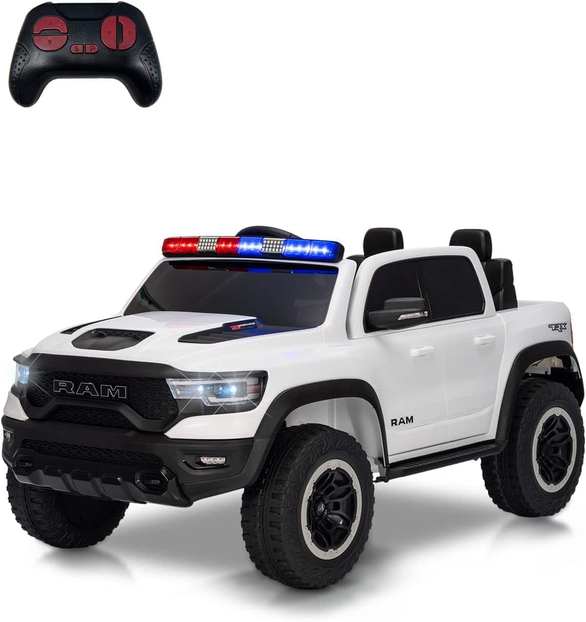 Homhougo - Licensed RAM 12V Kids Ride On Truck, Remote Control Pickup, LED Lights, Music