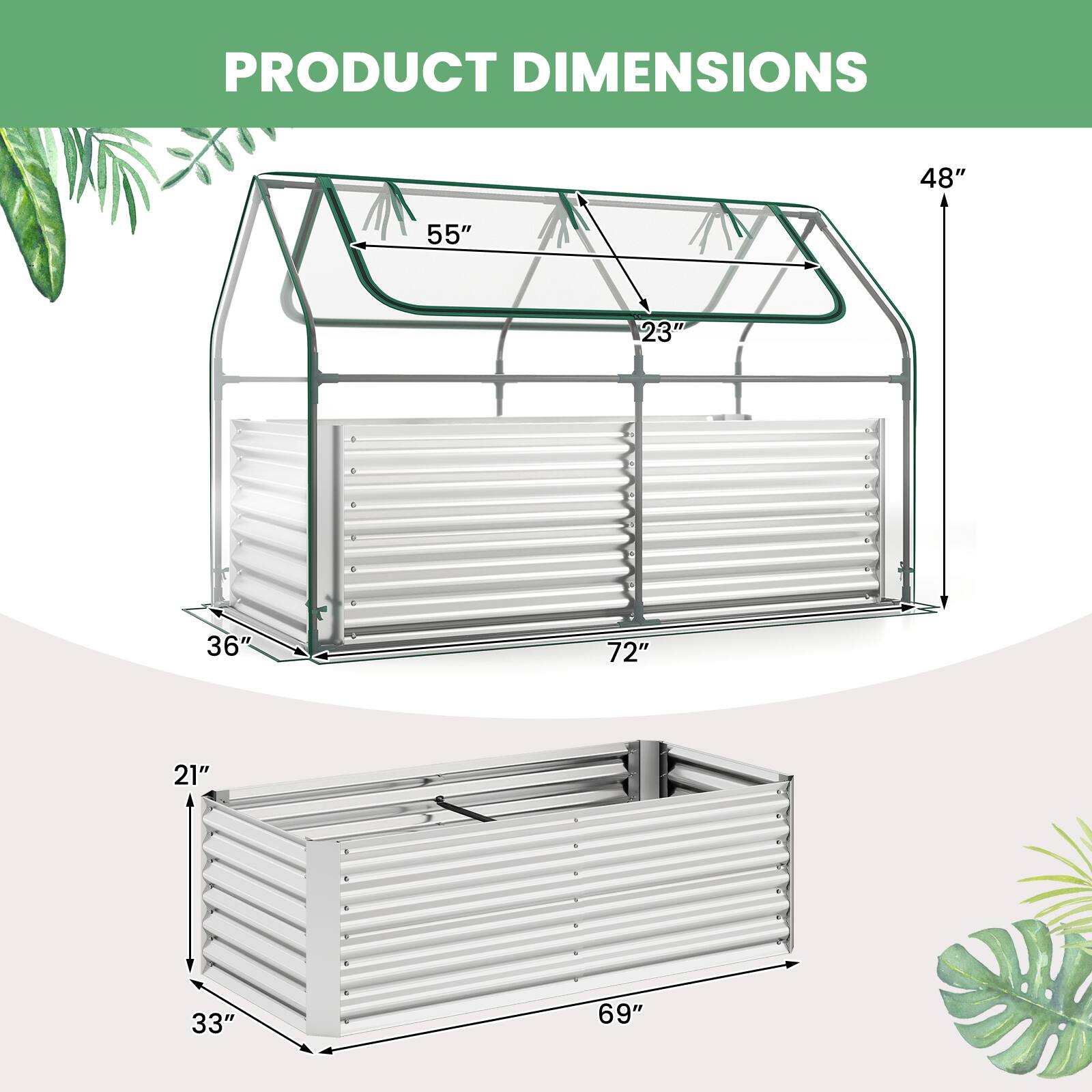 PRODUCT DIMENSIONS

- 48"
- 55"
- 23"
- 36"
- 72"
- 21"
- 33"
- 69"