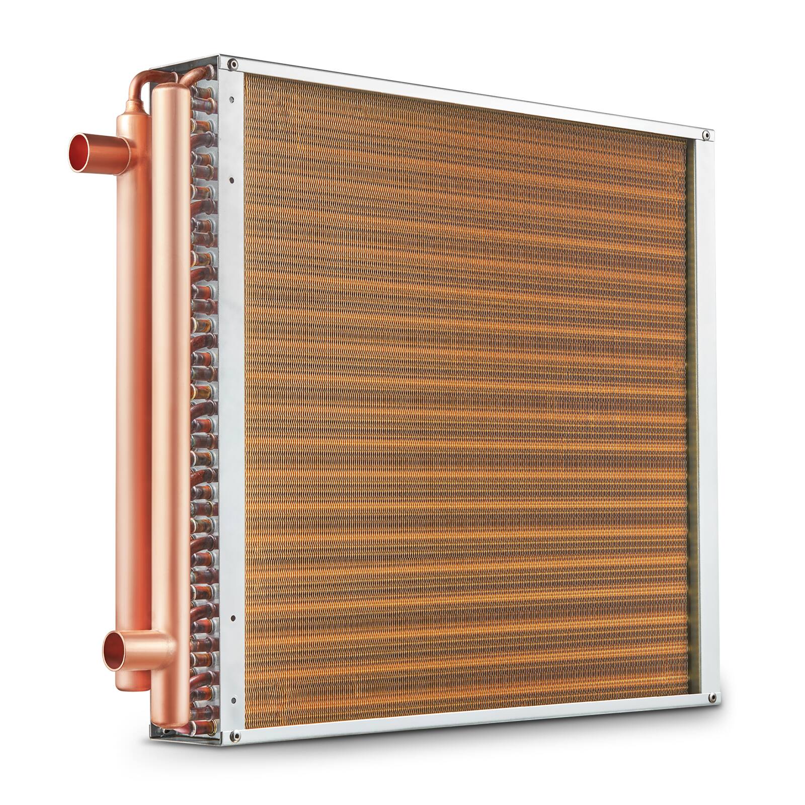 Front. VEVOR - Heat Exchanger Water to Air, 20"x 20" with 3-Row 3/8" Copper Ports, 242 Aluminum Fins Heat Exchanger for Outdoor Wood - Gold.