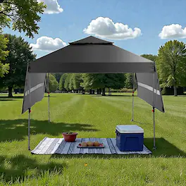 Hivvago - Portable 10x17.6 Ft Pop-Up Canopy with Dual Awning Extensions - Black