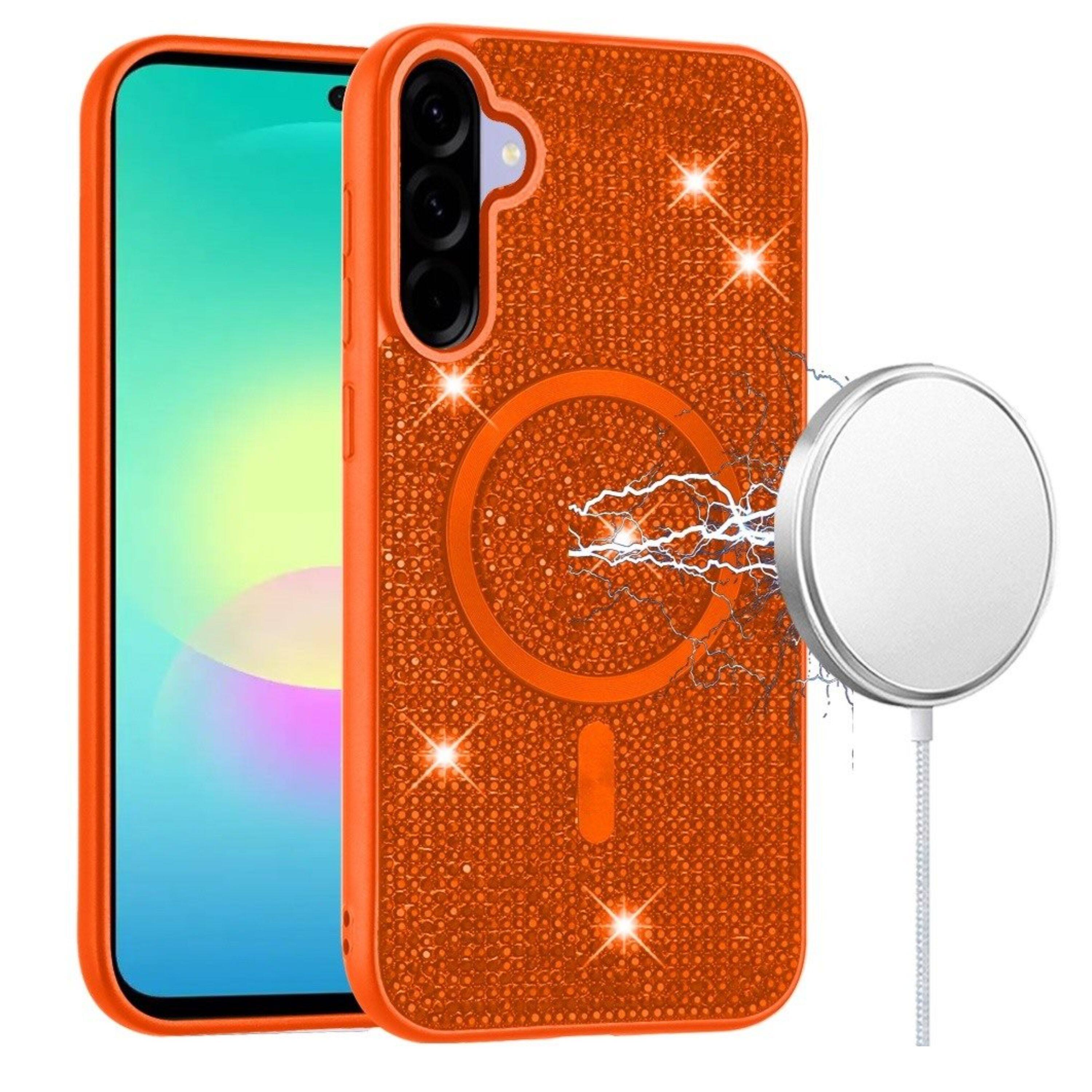 Front. Kitcheniva - Magnetic Circle Full Bling Dazzle Cover Plus Tempered Glass For Samsung A27 5G Cosmic Orange - Cosmic Orange.
