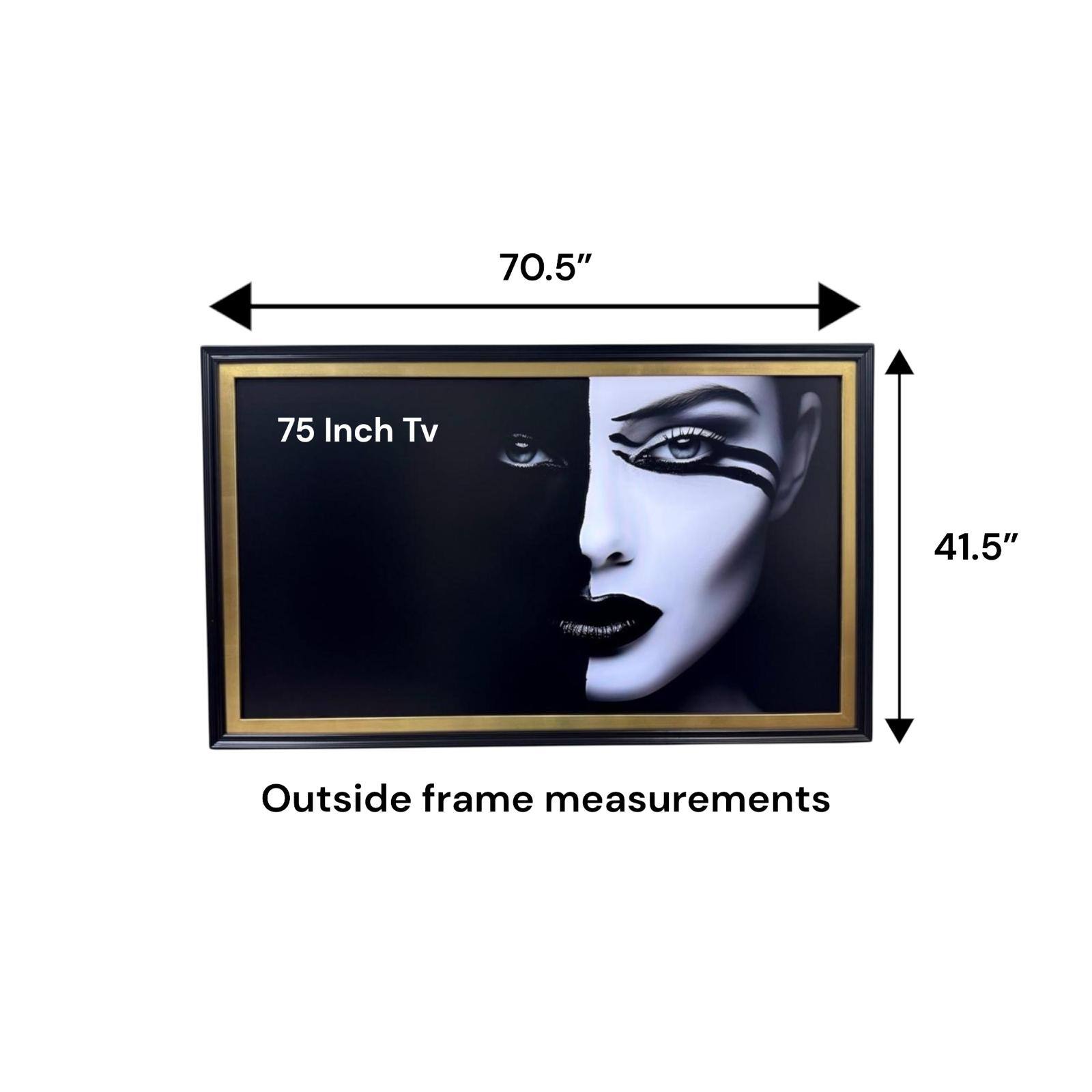 70.5" x 41.5" Outside frame measurements for a 75 Inch Tv