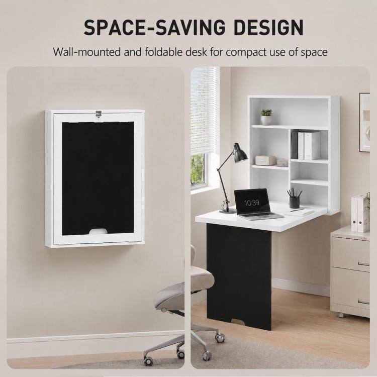 SPACE-SAVING DESIGN  
Wall-mounted and foldable desk for compact use of space