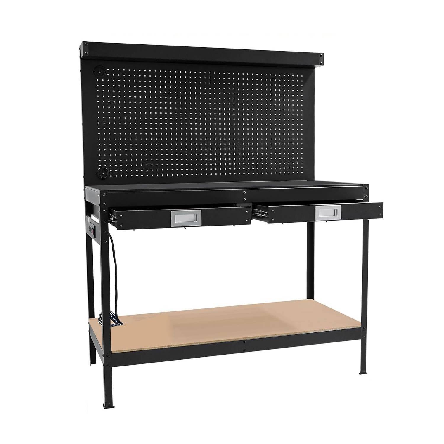 Front. Qeetex - Heavy-Duty 48" Workbench, Metal Steel Tool Storage Work Table for Workshop, Home, Office - Black.