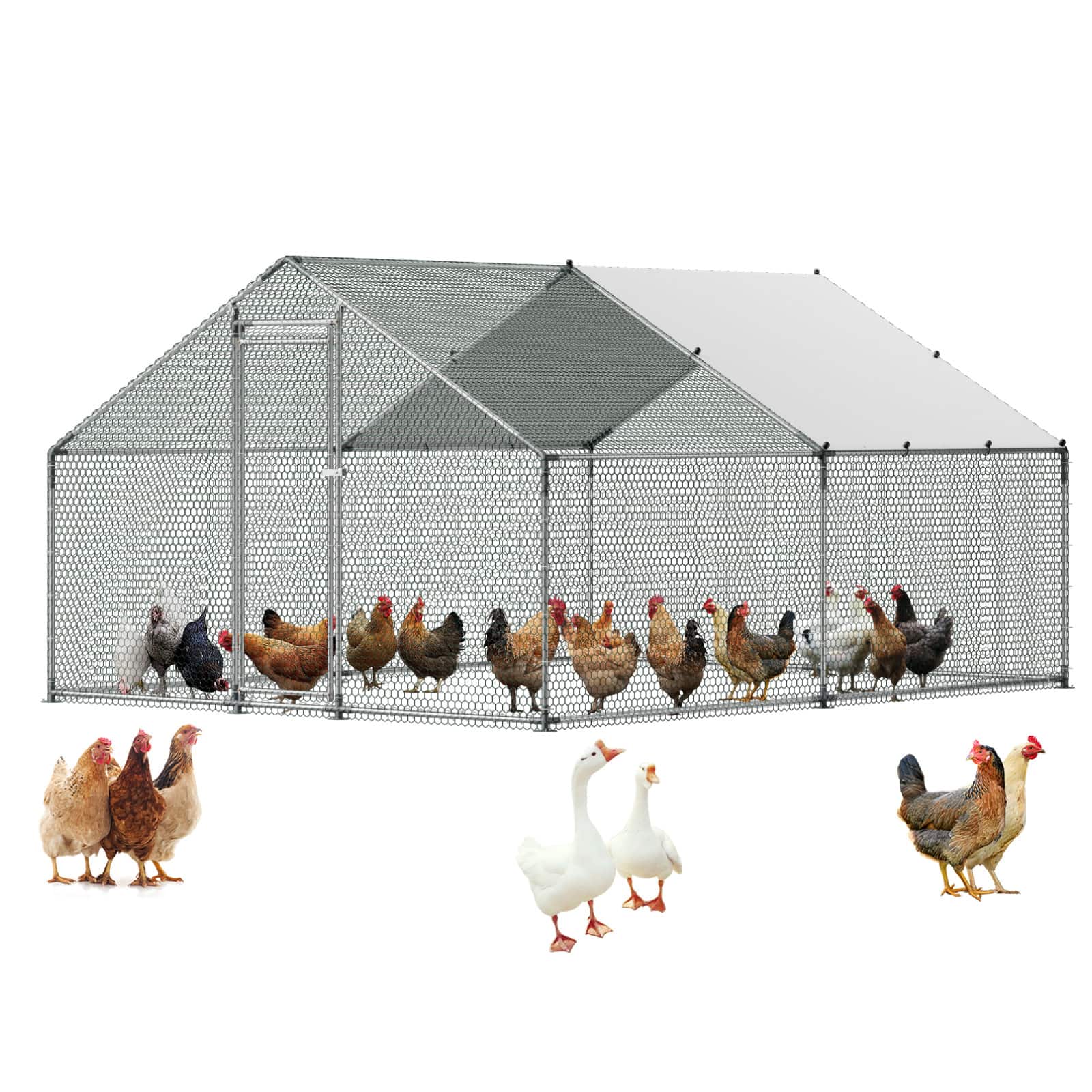 VEVOR - Large Metal Chicken Coop,9.8 x 13.1 x 6.6 ft, Walk-in Chicken Runs with Waterproof Cover, Spire Roof Hen House Enclosure - Silver price history on PriceWatchPro