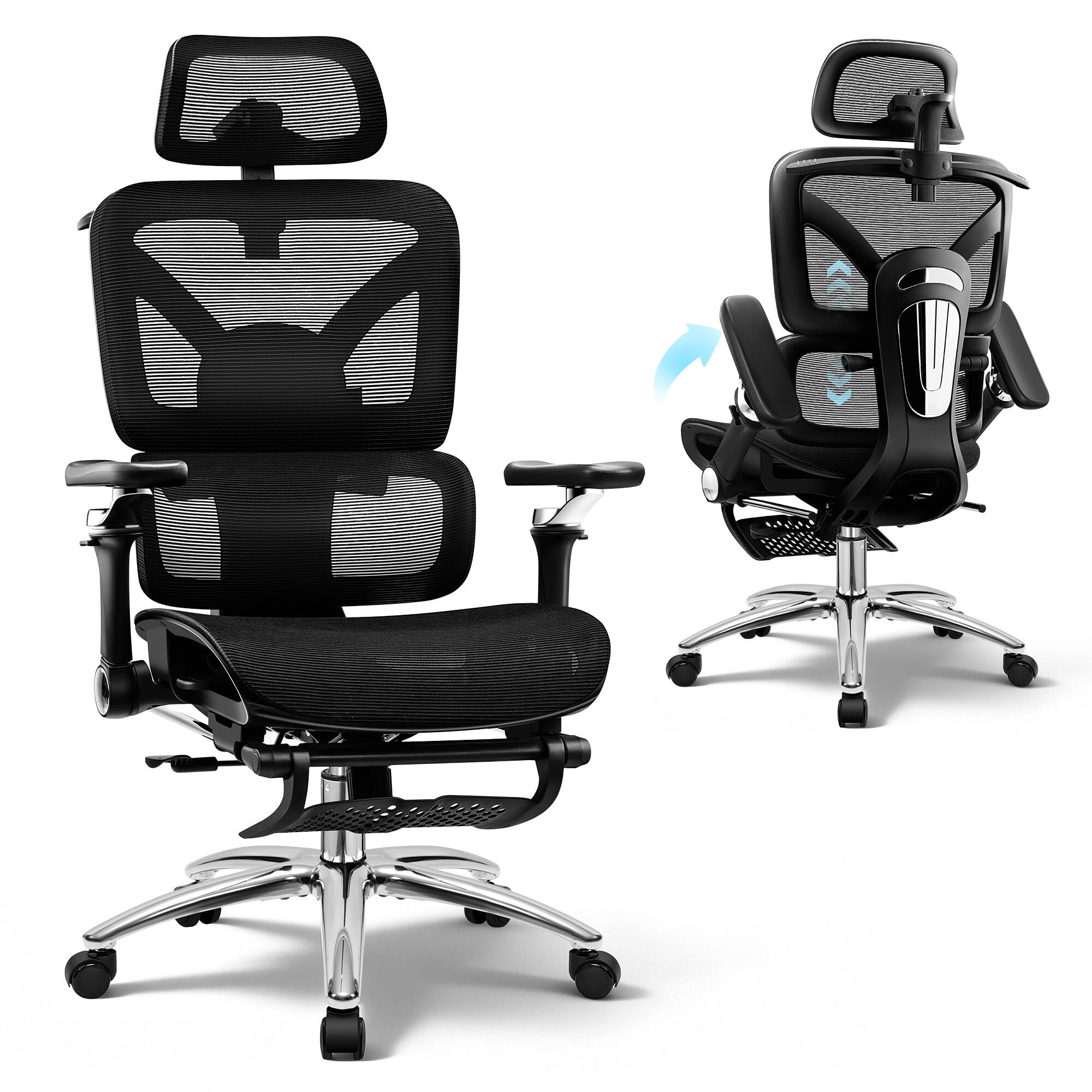 Alt View 6. KERDOM - All in one High-End Ergonomic Office Chair with Footrest Advanced Mesh Cushion, Adjustable Seat Depth Lumbar & Armrest - Black.
