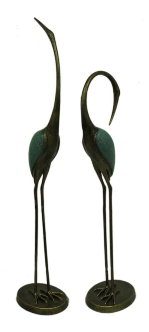 Alt View 1. SPI Home - Hand Painted Aluminum Stylized Garden Crane Statue Pair - Bronze.