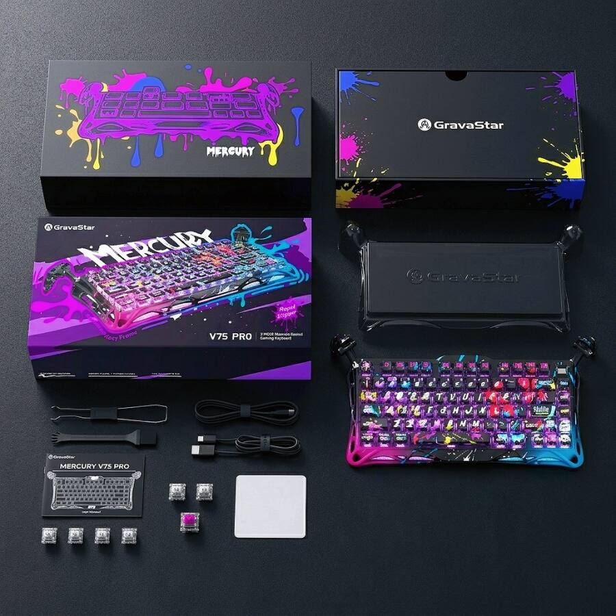 A GravaStar  
MERCURY  
@GravaStar MERCURY Ropid stopper Frome 900MIC Manon Sasind V75 PRO Gaming Keyboard  
GravaStar  

6' O & A T  F d 1 1 7  
F 0 0 N J X N M  
COUP  
DroveDor MERCURY V75 PRO  
sque blowed