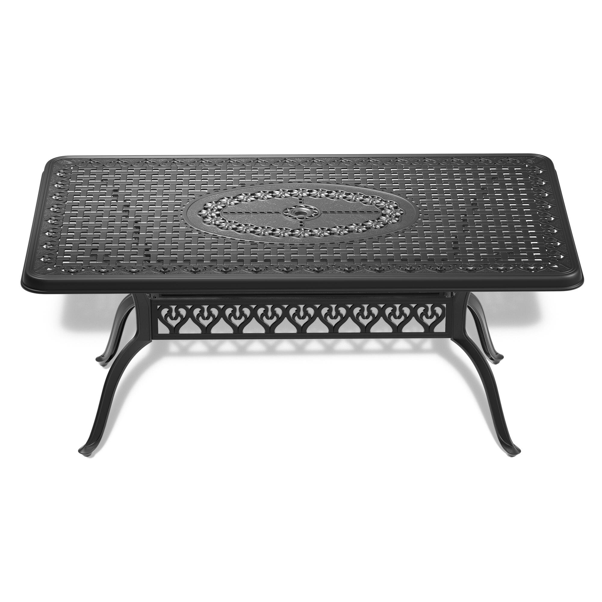 Back. Anysun - 7-Piece All-Weather Cast Aluminum Dining Set with 6 Swivel Chairs & Rectangular Table, Black Frame - Black.