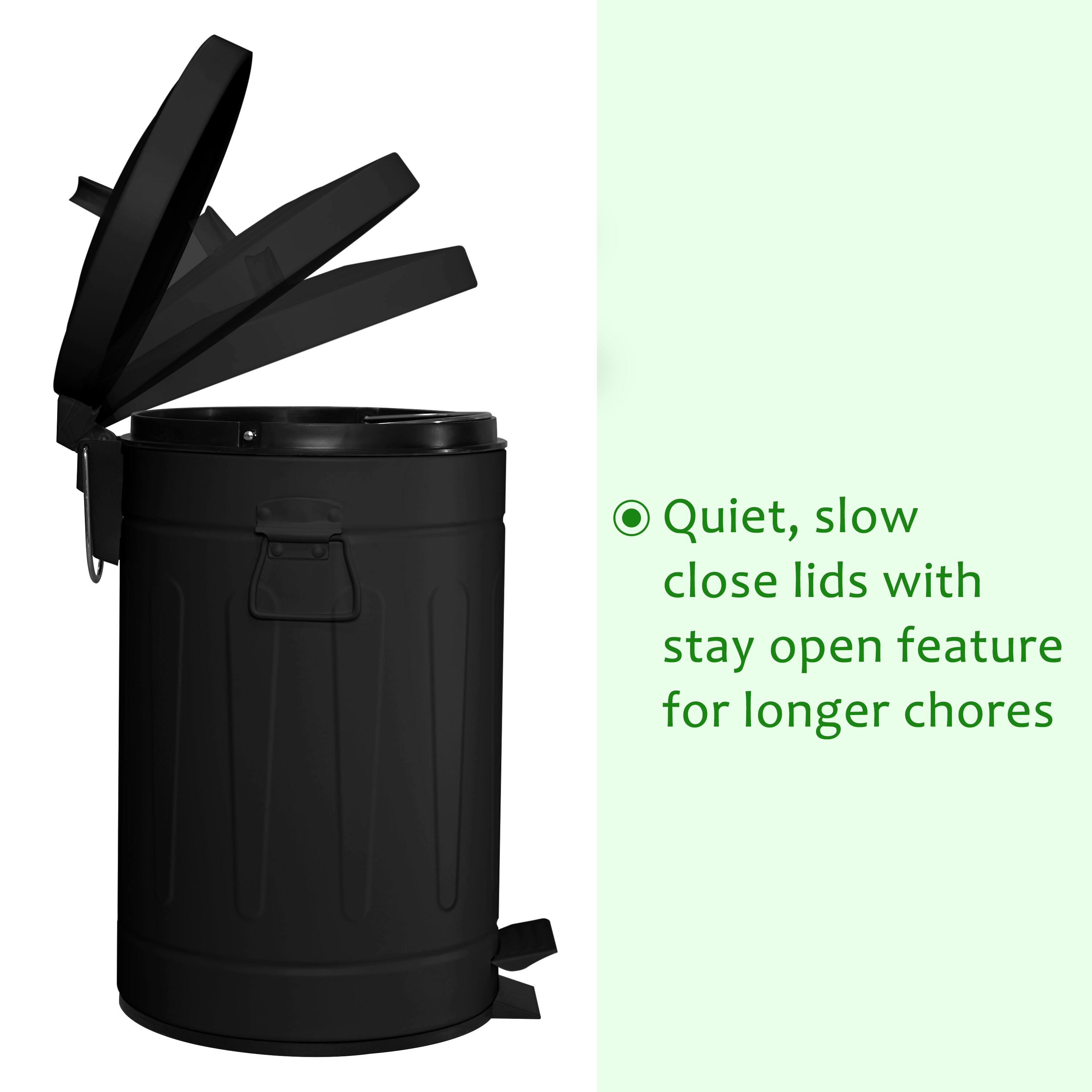 Quiet, slow close lids with stay open feature for longer chores