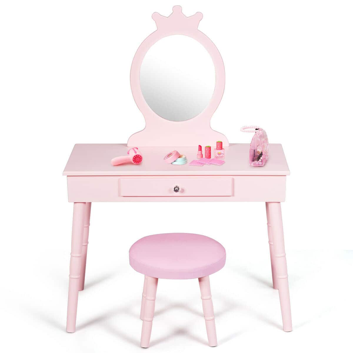 Costway - Kids Vanity Makeup Table & Chair Set Make Up Stool Play Set for Children - Pink price history on PriceWatchPro