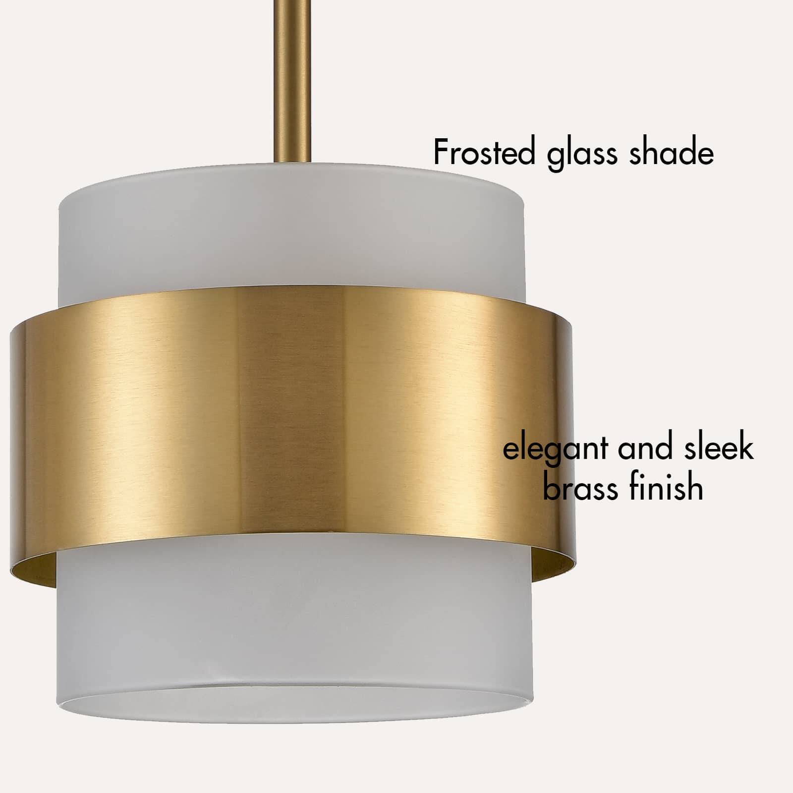 Frosted glass shade  
elegant and sleek brass finish