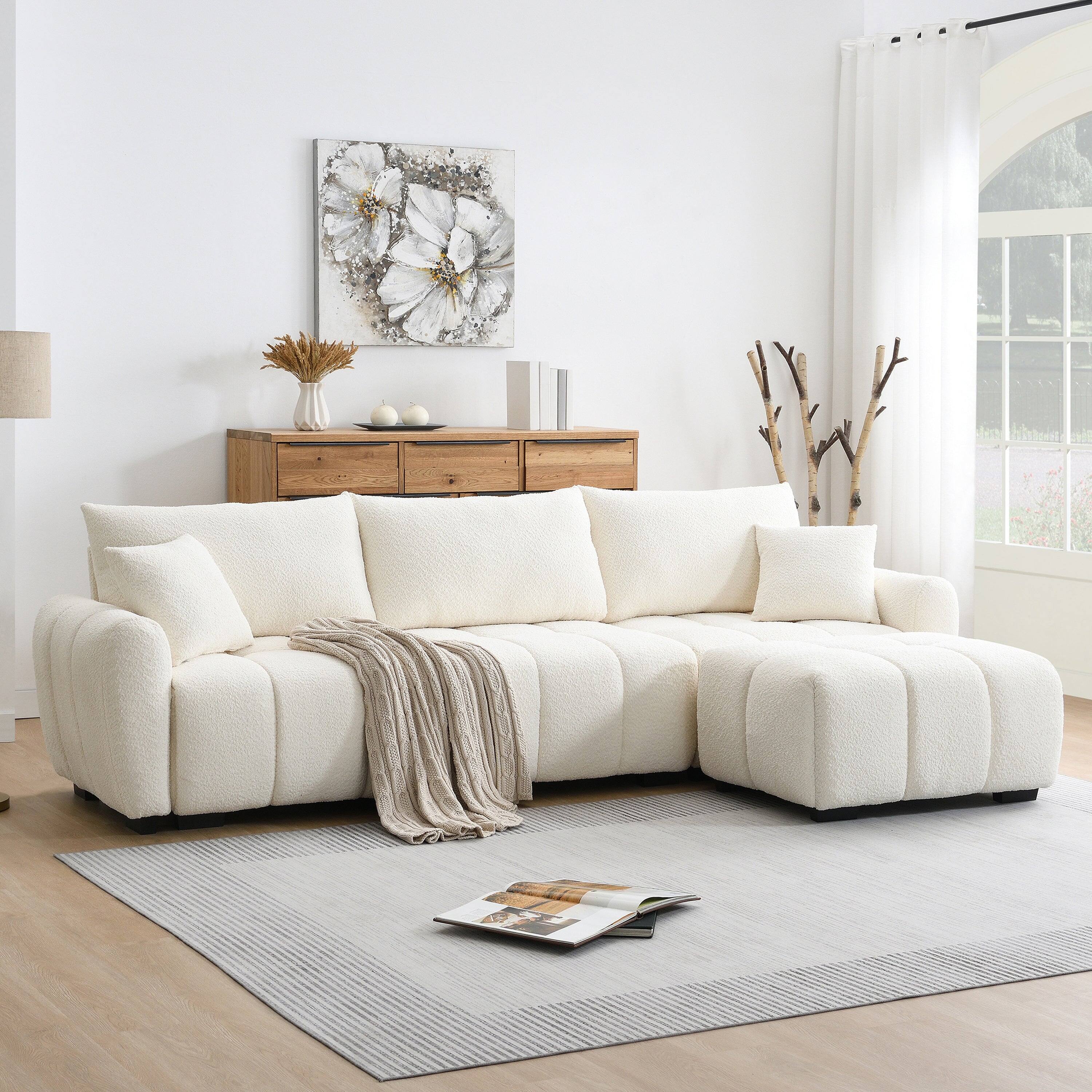 Alt View 1. Boyel Living - Modular Sectional Sofa L Shape Pull-line Design Boucle Cream 4 Seat - Cream.