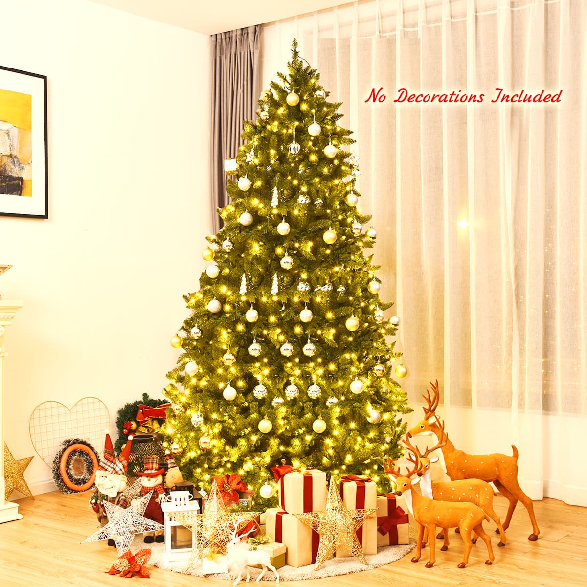 Costway 7.5ft Pre-lit PVC Christmas Fir Tree 8 Flash Mode Green ...