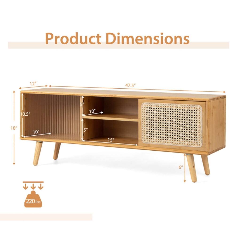 Product Dimensions: 47.5" W x 18" H x 12" D  
Shelf Dimensions: 10.5" W x 10" H x 5" D  
Lower Shelf Dimensions: 15" W x 5" H  
Leg Height: 6"  
Weight Capacity: 220 lbs