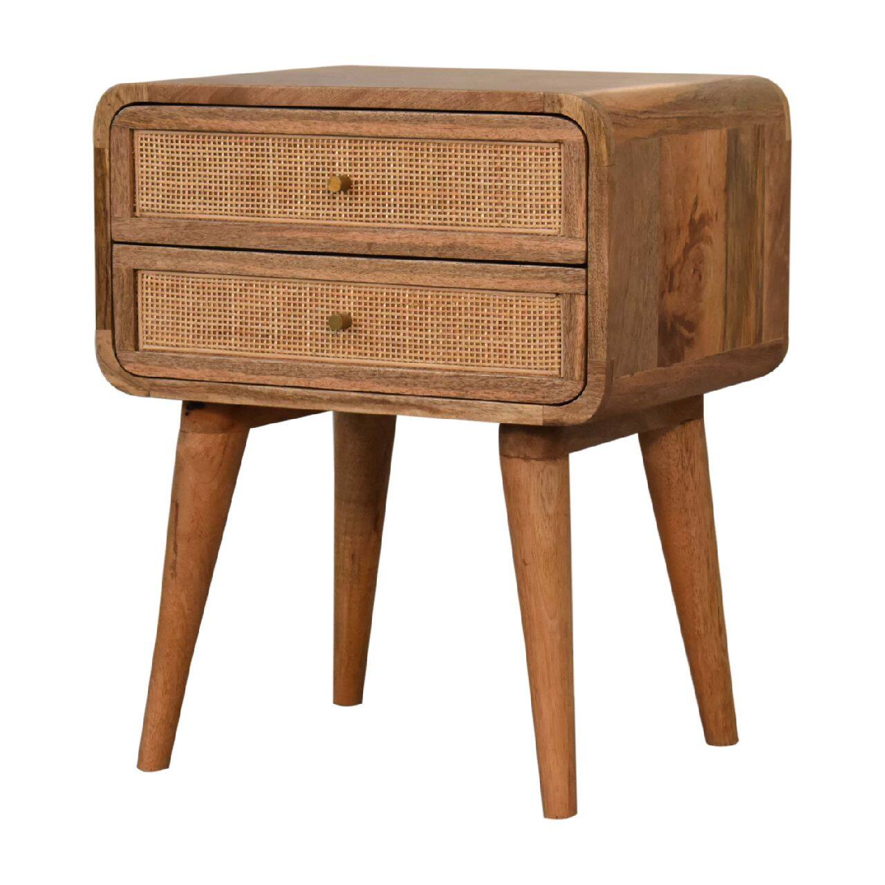 Angle. Artisan Furniture - Artisan Furniture Solid Wood Close-knit 2 Drawer Nightstand, Nordic legs, Brown - Oak.
