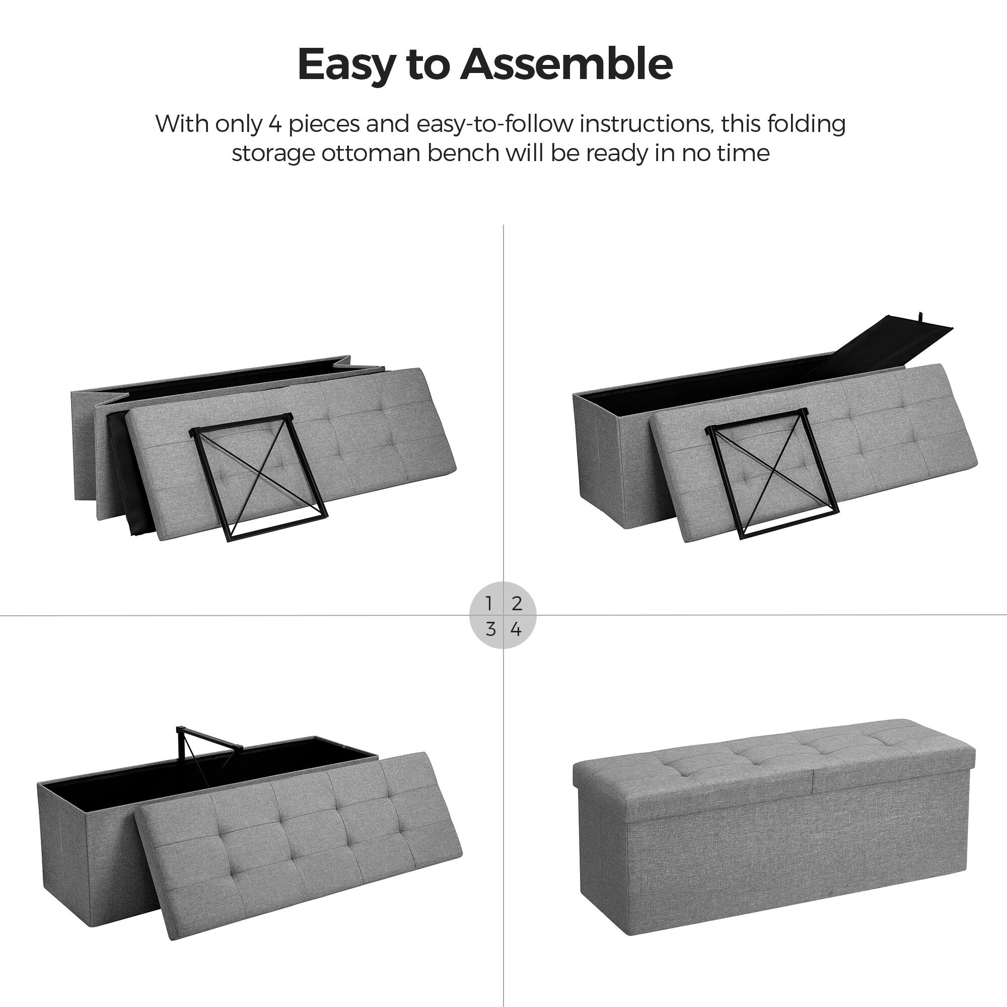 Easy to Assemble

With only 4 pieces and easy-to-follow instructions, this folding storage ottoman bench will be ready in no time

1 3
2 4