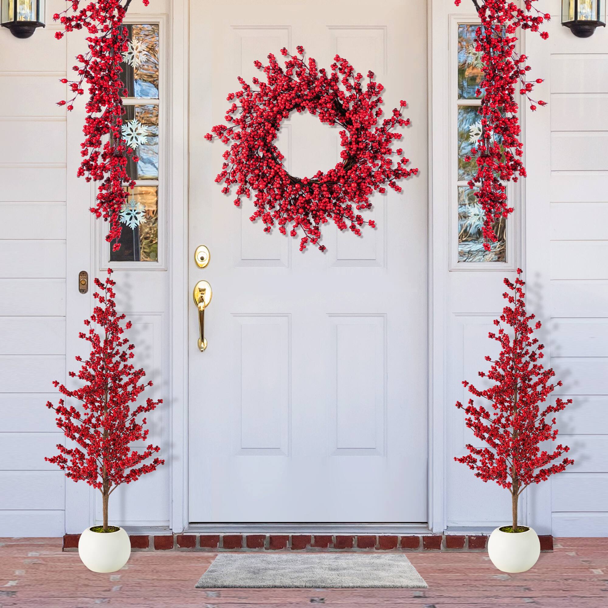 Alt View 5. Glitzhome - 41"H  Christmas berry  Porch Tree - Green.