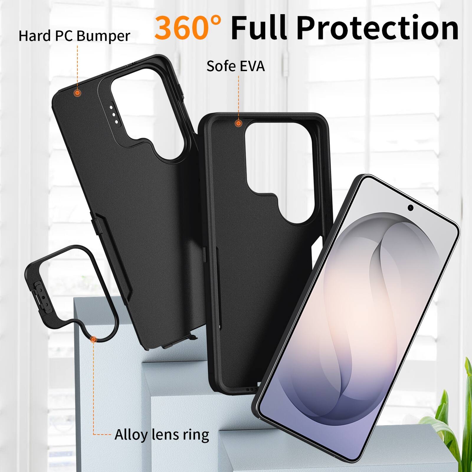 Hard PC Bumper 360° Full Protection Soft EVA Alloy lens ring