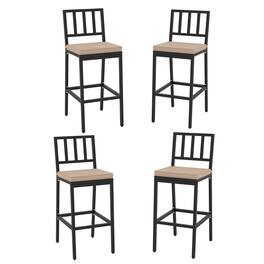 Gymax - Patio Bar Chair Set of 2 Heavy Duty Metal All Weather Bar Stools w/ Backrest - Black, Beige
