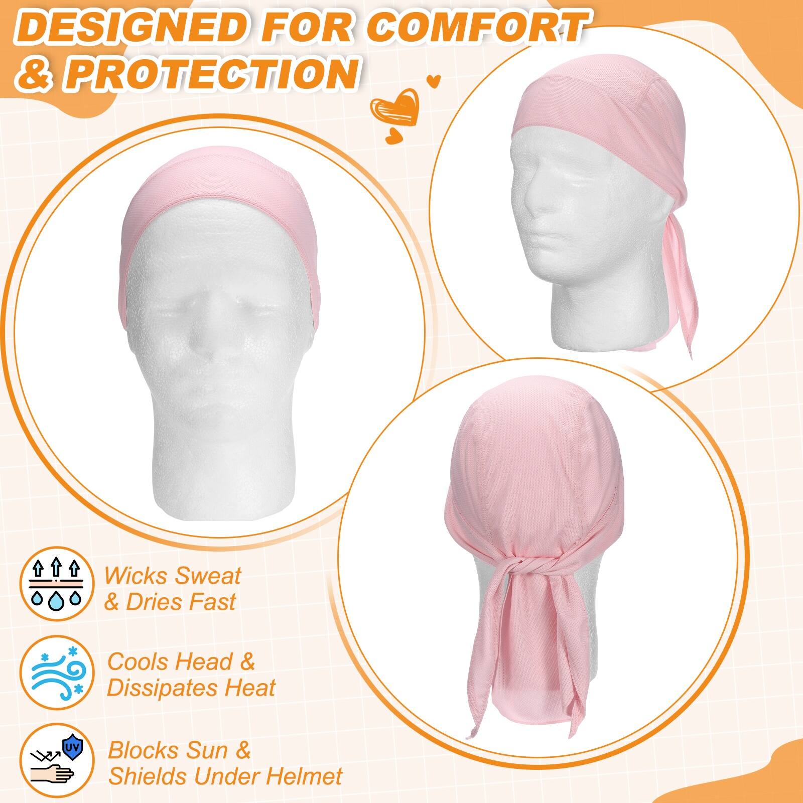 DESIGNED FOR COMFORT & PROTECTION

- Wicks Sweat & Dries Fast
- Cools Head & Dissipates Heat
- Blocks Sun & Shields Under Helmet