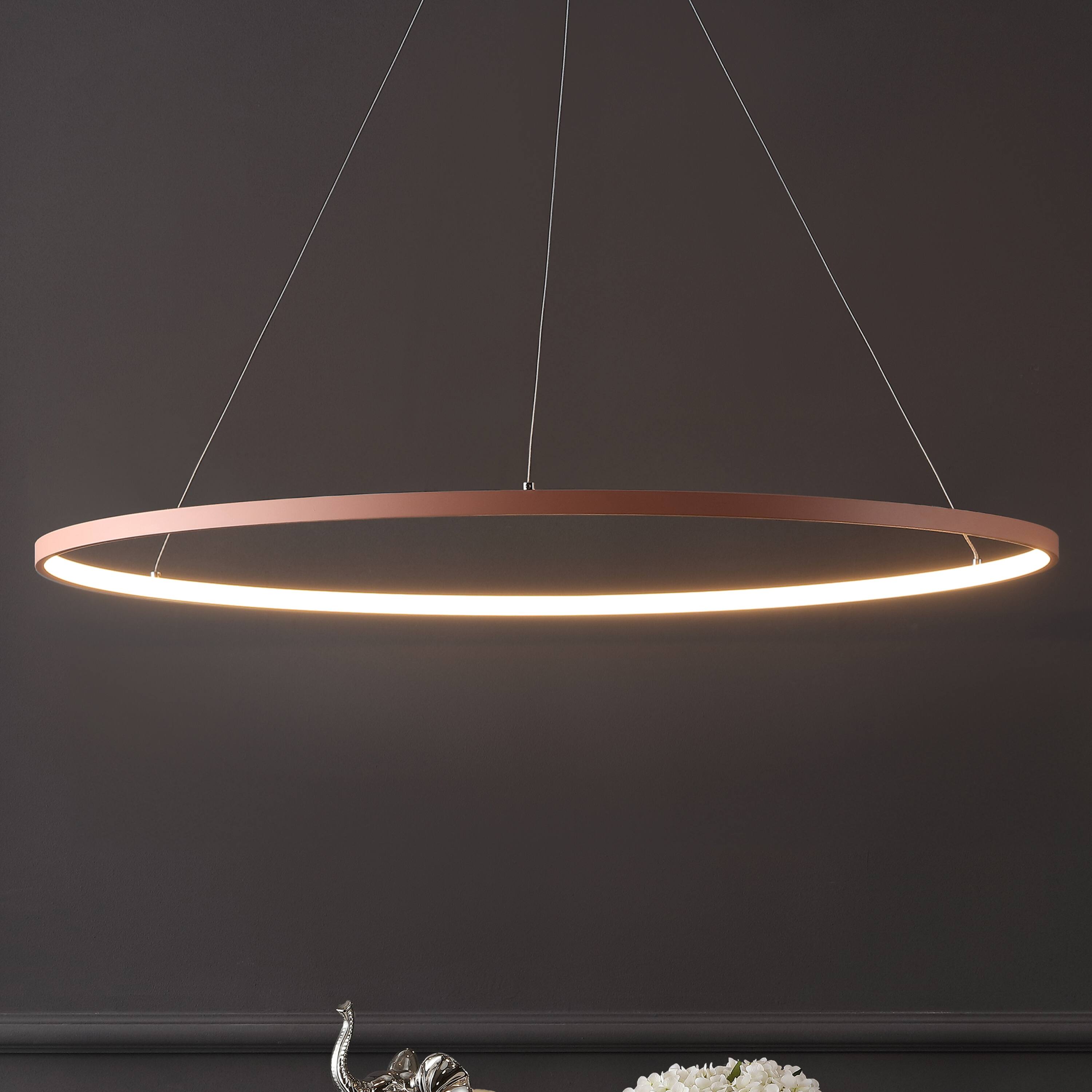 Alt View 1. Jonathan Y - Brice 35" Modern Contemporary Metal Round Dimmable Integrated LED Pendant, Matte Pink - Matte Pink.