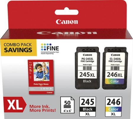 Canon - CL-245 XL/CL-246XL 2 Pack High-Yield Ink Cartridges + Photo Paper - Black/Multi