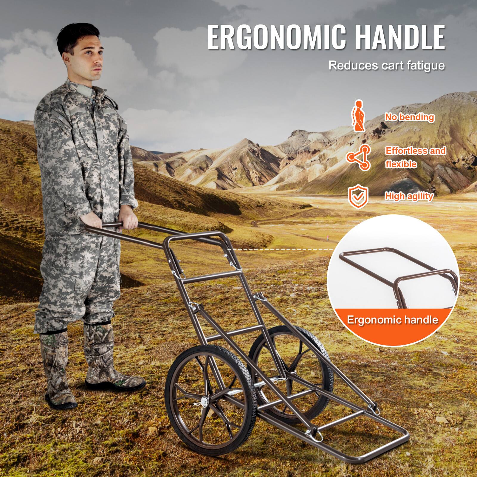 ERGONOMIC HANDLE  
Reduces cart fatigue  
No bending  
Effortless and flexible  
High agility  
Ergonomic handle