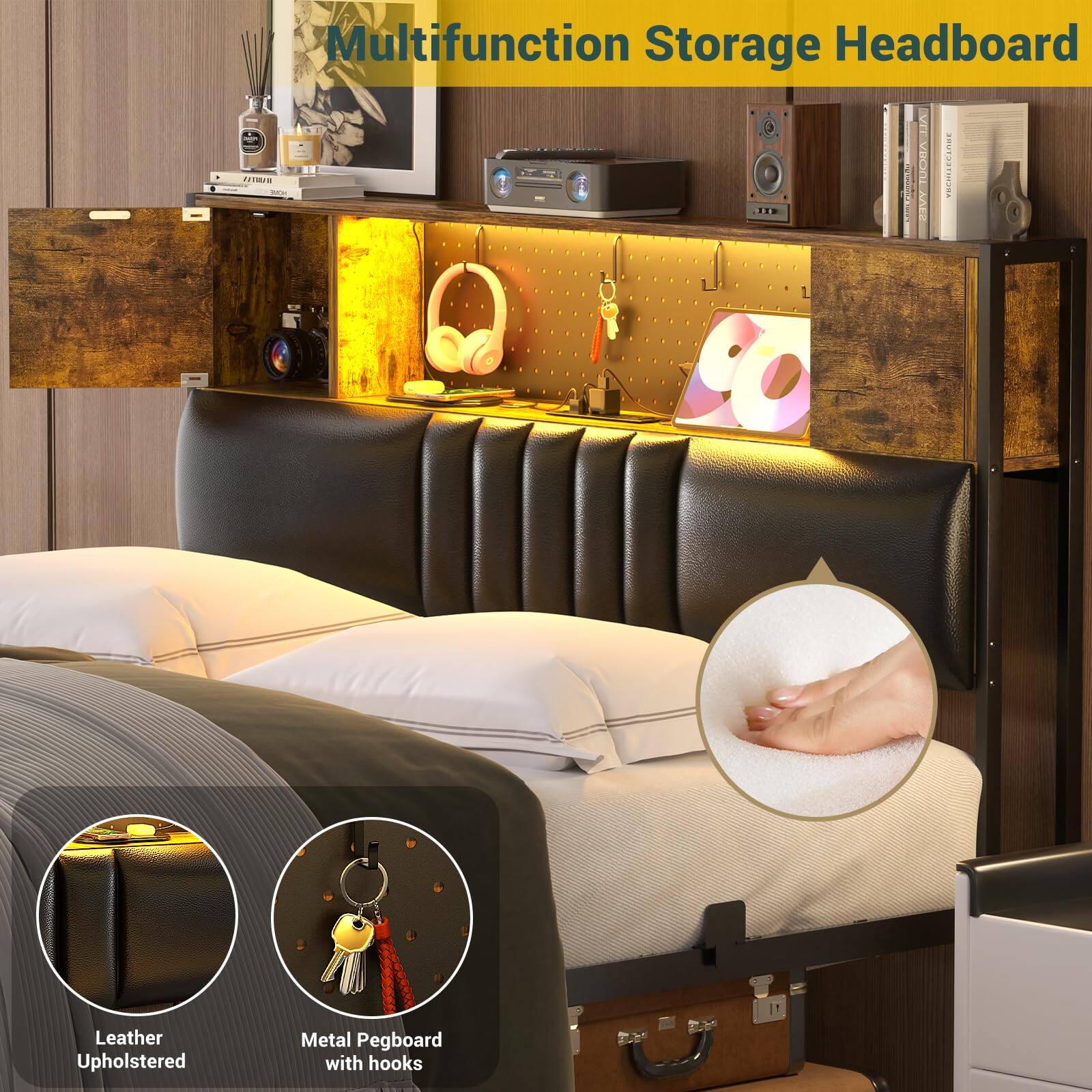 Multifunction Storage Headboard

Leather Upholstered Metal Pegboard with hooks