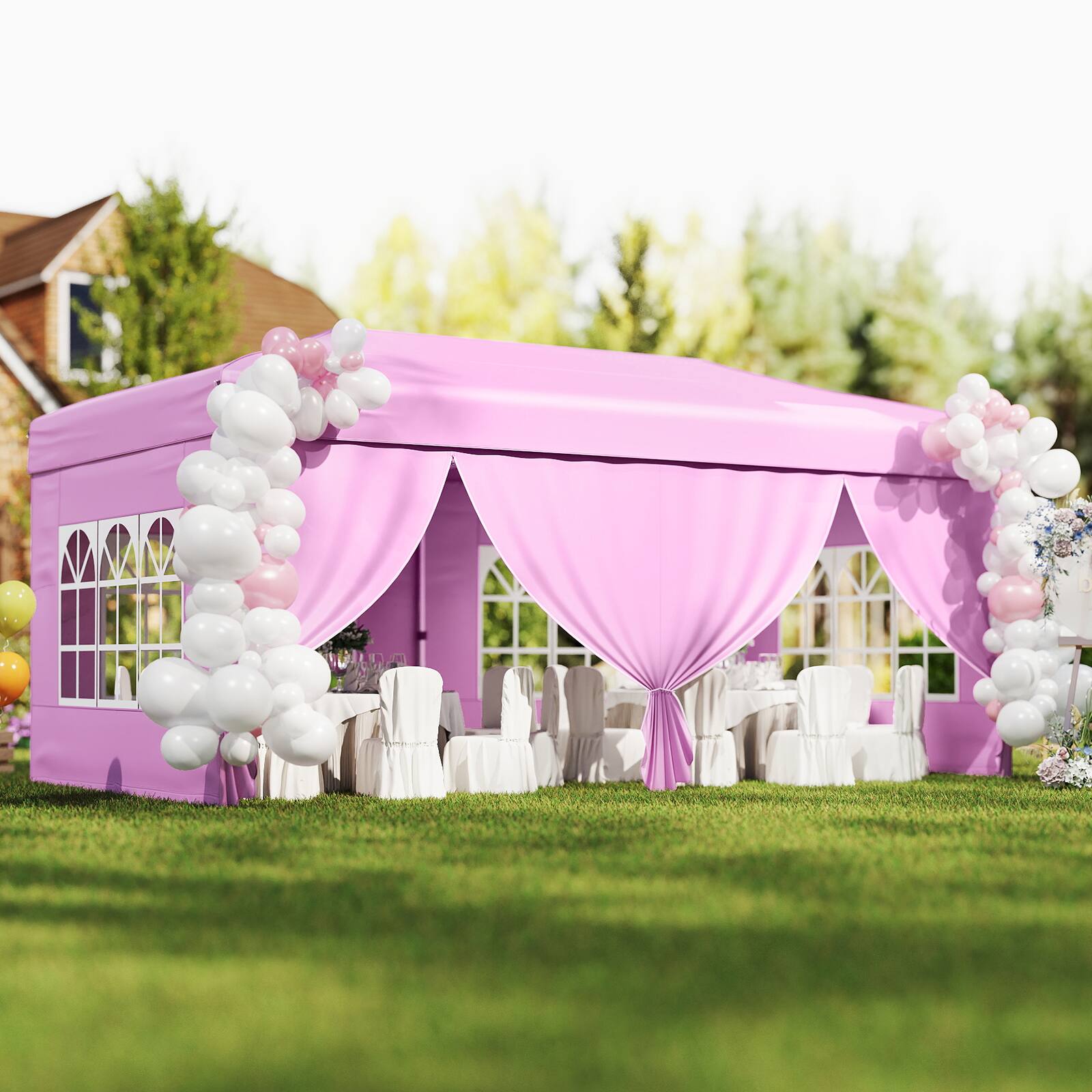 Alt View 1. Gymax - Gymax 10 X 20 FT Pop up Canopy Tent w/ 6 Sidewalls Wheeled Bag 6 Sandbags 10 Stakes Pink - Pink.