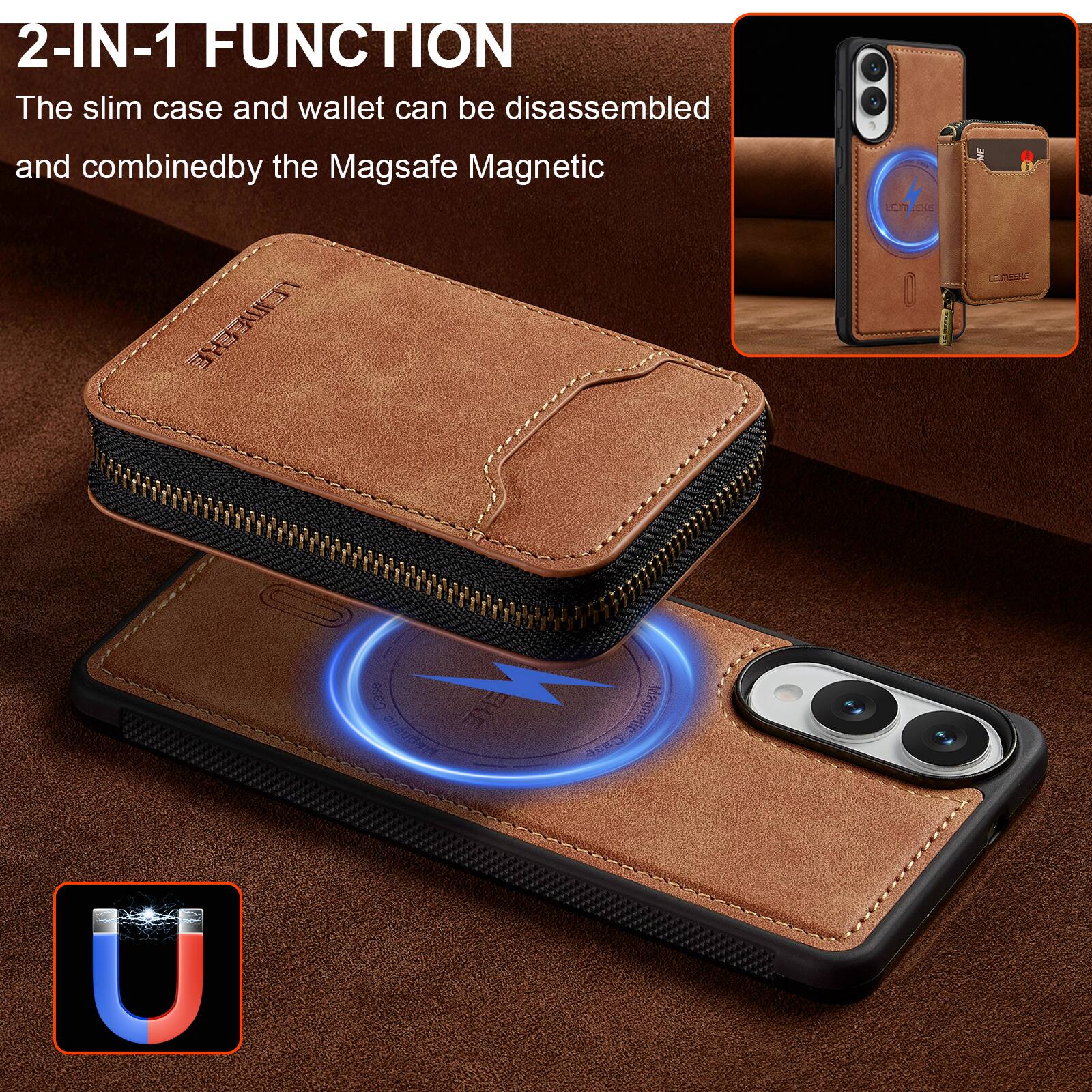 2-IN-1 FUNCTION  
The slim case and wallet can be disassembled and combined by the Magsafe Magnetic.