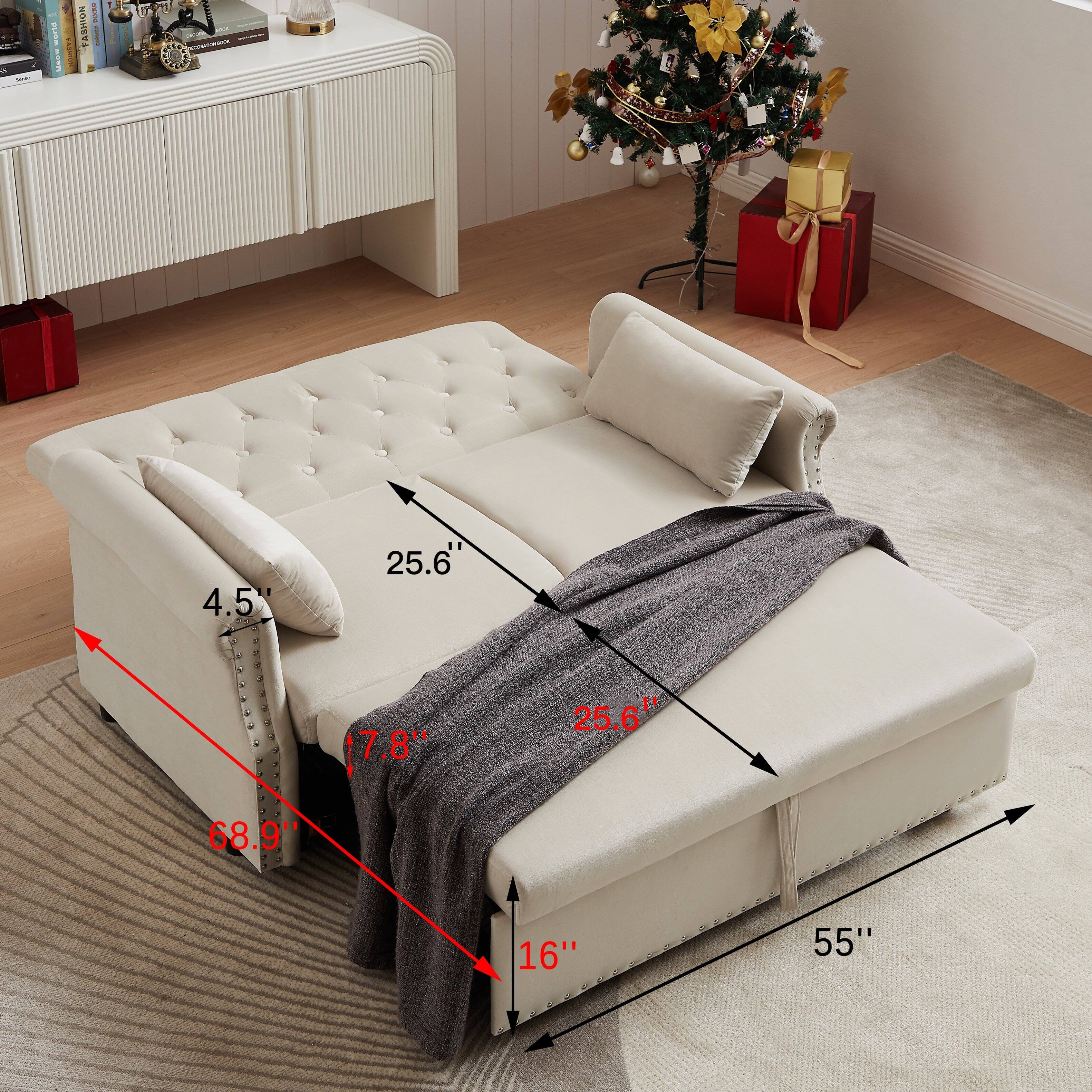 The dimensions of the sofa are as follows:

- Width: 68.9"
- Depth: 25.6"
- Height: 4.5"
- Seat Height: 16"
- Seat Depth: 25.6"
- Back Height: 7.8"
- Overall Length: 55"