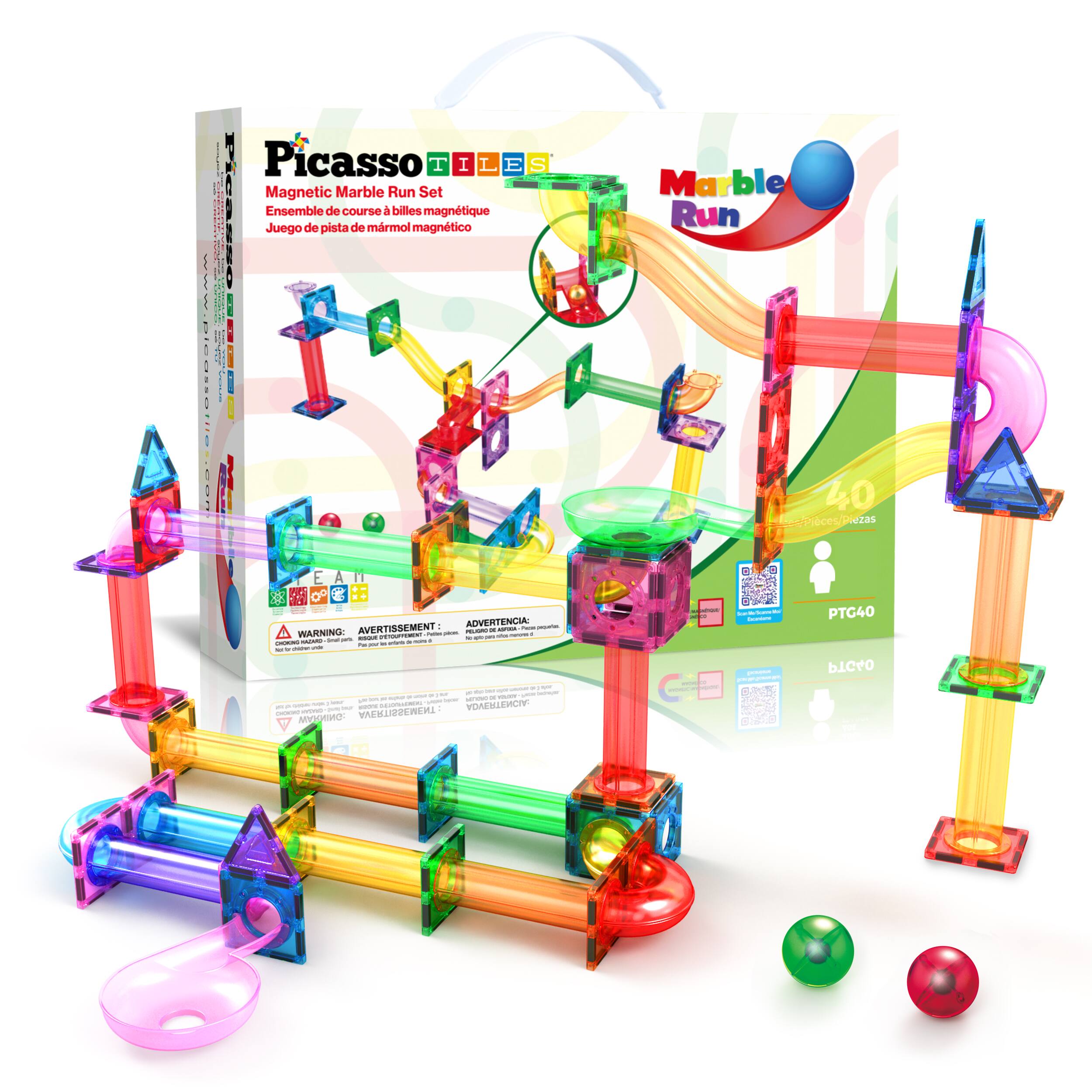 Picasso TILES Magnetic Marble Run Set  
Ensemble de course à billes magnétique  
Juego de pista de mármol magnético  

Marble Run  
40 pièces/Piezas/Piezas  

ADVERTENCIA - AVERTISSEMENT - WARNING  

PTG40