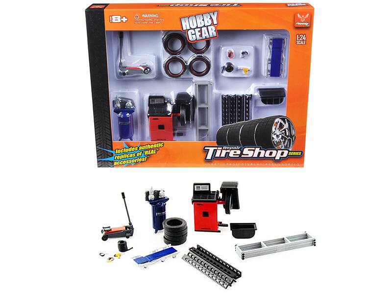 **WARNING:** CHOKING HAZARD - Small parts. Not for children under 3 years.

**Hobby Gear**

**Tire Shop Series**

**1:24 Scale**

Includes authentic replicas of REAL accessories!

**Hobby Garage Display Accessories**