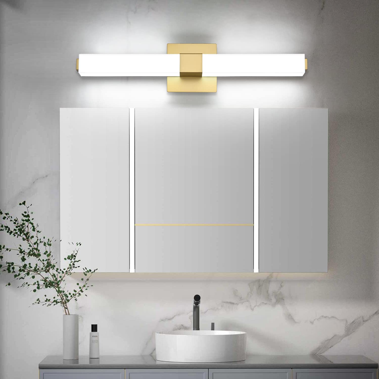 Left. PO3TICJUNKI3 - Bathroom Light Fixtures Inch Led Vanity Lights w Modern Over Mirror Cool - Brushed Nickel - 5CCT Dimmable 24 inch.