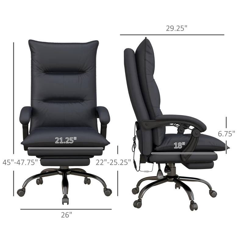 - Height: 29.25"
- Seat Height: 18"
- Seat Depth: 21.25"
- Back Height: 22"-25.25"
- Armrest Height: 6.75"
- Base Width: 45"-47.75"
- Base Diameter: 26"