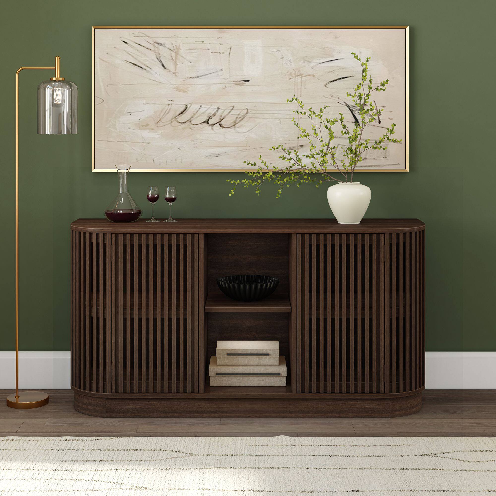 Alt View 8. Plank+Beam - Contour Sideboard, 2 Door w/ Middle Shelf (1495 x 406 x 762mm / 59 x 16 x 30in), Walnut - Walnut.