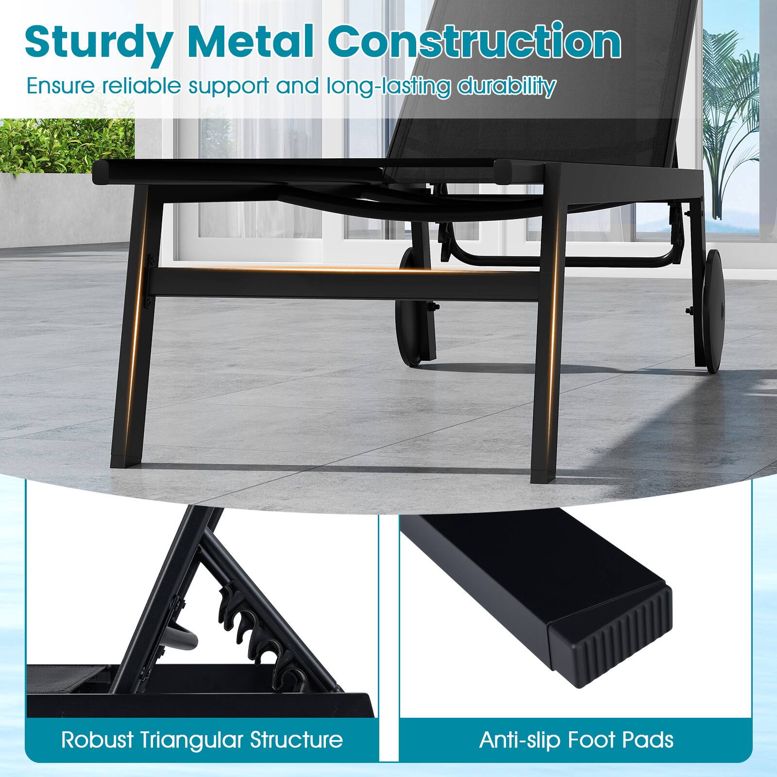 Sturdy Metal Construction  
Ensure reliable support and long-lasting durability  

Robust Triangular Structure  

Anti-slip Foot Pads