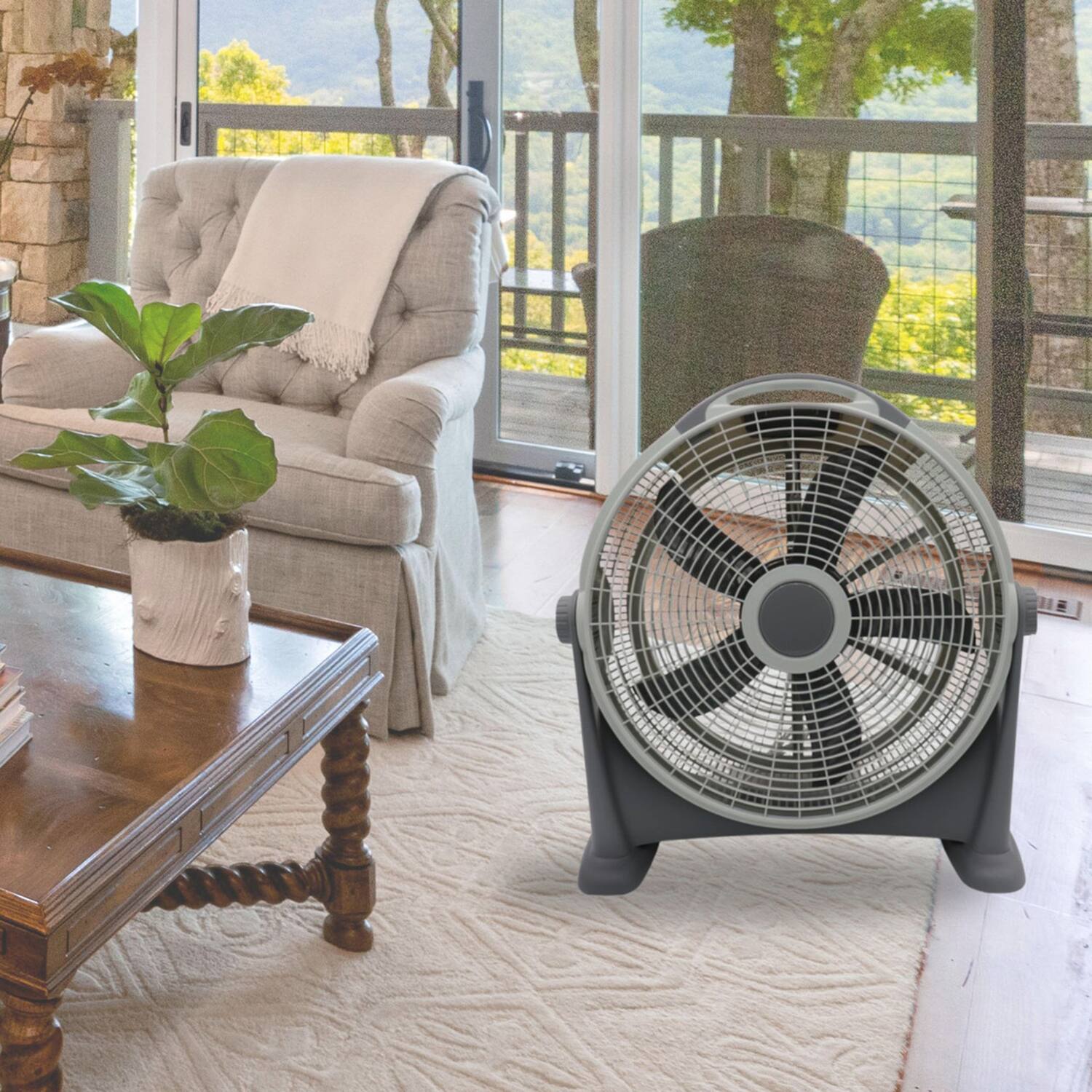 Angle. Seasons Comfort - FHV120 20" 3-Speed High-Velocity Heavy-Duty Air-Circulator Floor Fan, 340° Tilting Head - White/Gray.