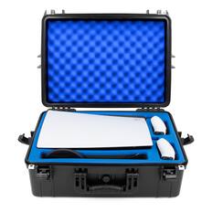 Front. CASEMATIX - Hard Shell Travel Case for PlayStation 5 Console & Accessories – Fits PS5 Disc/Digital Only, Not PS5 Pro/Slim - Black.
