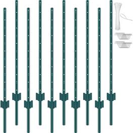 VEVOR - 4 Feet Fence Post, 10 Pack U-Channel Heavy Duty Metal Fence Posts, Sturdy Steel Fence Stakes for Garden Yard, Lawn - Green