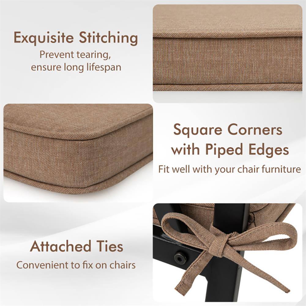 Exquisite Stitching  
Prevent tearing, ensure long lifespan  

Square Corners with Piped Edges  
Fit well with your chair furniture  

Attached Ties  
Convenient to fix on chairs