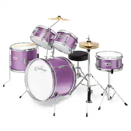 Ashthorpe - Beginner Drum Kit with Brass Cymbals (Set of 5) - Purple