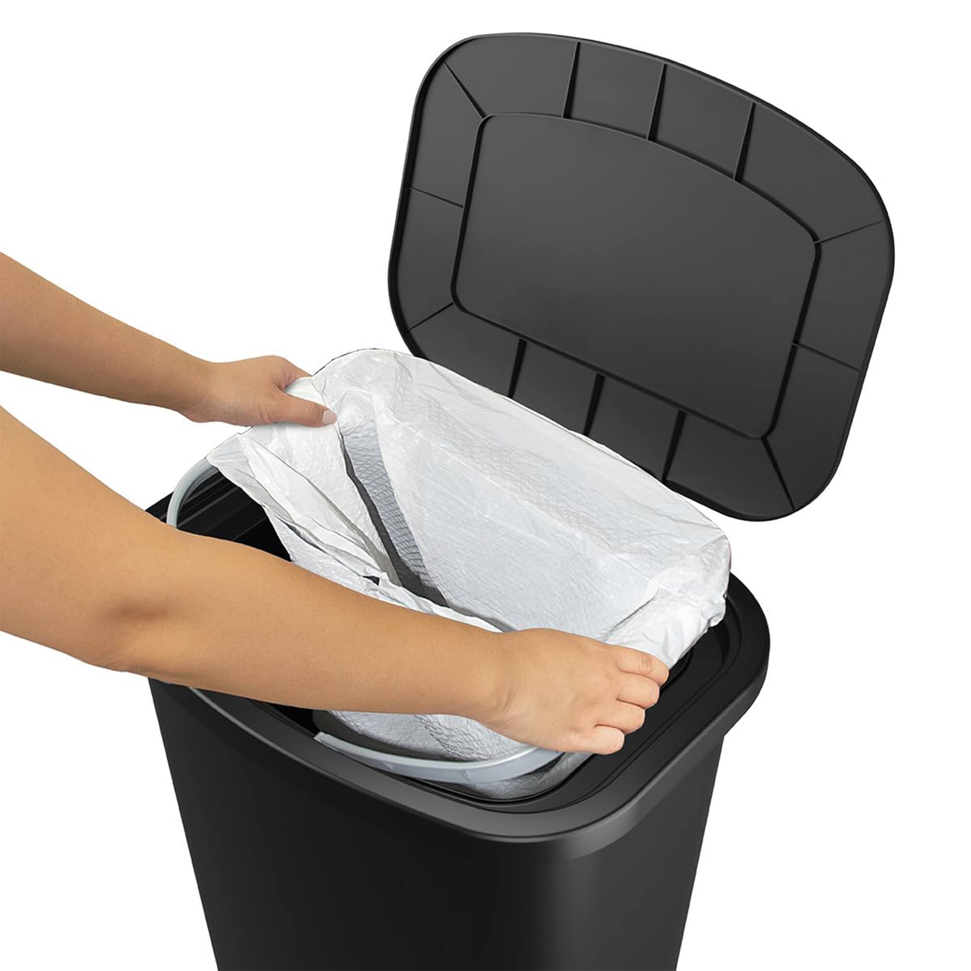 Alt View 2. Glad - Glad Trash Can w/ Lid, Stainless Pedal, Garbage Bag Rings, 20 Gal, Black, 2 Pack - Premium.