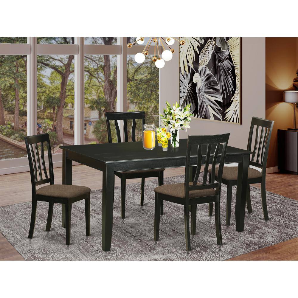 Left. East West Furniture - DUAN5-BLK-C 5 PC Table and chair set for 4-Dining Table and 4 Dining Chairs - Black.